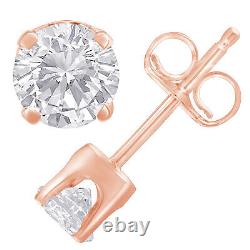 3/4 Carat Brilliant Cut Real Diamond Earrings in 10K Rose Gold Sterling Silver