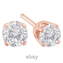 3/4 Carat Brilliant Cut Real Diamond Earrings in 10K Rose Gold Sterling Silver