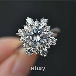 3.70 CT Vintage Style Moissanite Cluster 14k White Gold Plated SS Cocktail Ring