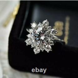 3.70 CT Vintage Style Moissanite Cluster 14k White Gold Plated SS Cocktail Ring