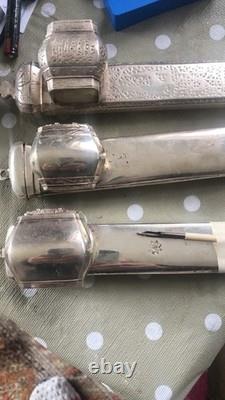 3 Ottoman Divit Silver Plated Pen Holder Inkwell Scribe Case