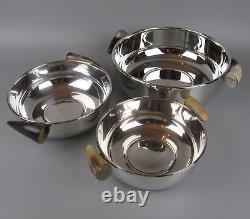 3 Serving Dishes Bowls. Silver plated/metal. Horn handles. Plata Lappas Set