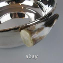 3 Serving Dishes Bowls. Silver plated/metal. Horn handles. Plata Lappas Set