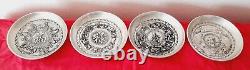 4 Chinese Little Silver Plates-Mythical/Dragon/Fortune/Longevity. D-9cm, 430g