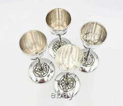 4x Fine ART NOUVEAU SILVER PLATED TOT CUPS / GOBLETS c1910 Manner Of Liberty