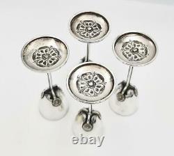 4x Fine ART NOUVEAU SILVER PLATED TOT CUPS / GOBLETS c1910 Manner Of Liberty