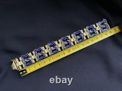 58g Vintage Italian 800 Silver Gold Plated Brutalist Bracelet Blue Enamel