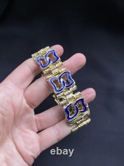 58g Vintage Italian 800 Silver Gold Plated Brutalist Bracelet Blue Enamel
