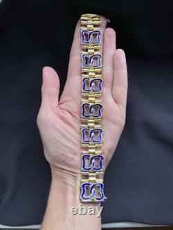 58g Vintage Italian 800 Silver Gold Plated Brutalist Bracelet Blue Enamel