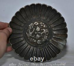 5.6 Antique Chinese 100% Fine Silver Dynasty Flower Phoenix Bird Tray Plate