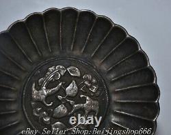 5.6 Antique Chinese 100% Fine Silver Dynasty Flower Phoenix Bird Tray Plate