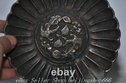 5.6 Antique Chinese 100% Fine Silver Dynasty Flower Phoenix Bird Tray Plate