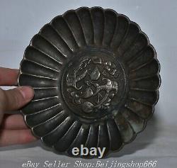 5.6 Antique Chinese 100% Fine Silver Dynasty Flower Phoenix Bird Tray Plate