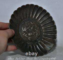 5.6 Antique Chinese 100% Fine Silver Dynasty Flower Phoenix Bird Tray Plate