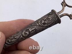 5 Antique Victorian Ornate silver plate JAMES TIDMARSH Scissors & Sheath (b5)