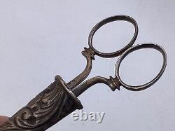 5 Antique Victorian Ornate silver plate JAMES TIDMARSH Scissors & Sheath (b5)