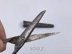 5 Antique Victorian Ornate silver plate JAMES TIDMARSH Scissors & Sheath (b5)