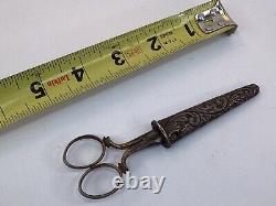 5 Antique Victorian Ornate silver plate JAMES TIDMARSH Scissors & Sheath (b5)
