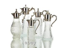 5 Antique Vintage Silver Plate Cut Glass Claret Wine Decanter Water Jug