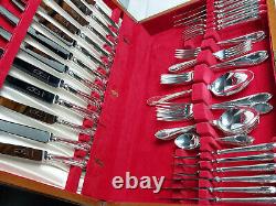 6 Settings 50pc Canteen Gee & Holmes Reed Leaf Cutlery Silver Plated Vintage