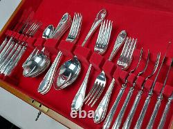 6 Settings 50pc Canteen Gee & Holmes Reed Leaf Cutlery Silver Plated Vintage