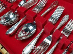 6 Settings 50pc Canteen Gee & Holmes Reed Leaf Cutlery Silver Plated Vintage