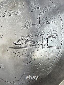 800 Chinese Coin Silver Tray Willow Pattern 8. 3/4 Repousse 9oz