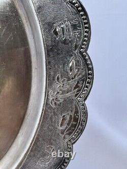 800 Chinese Coin Silver Tray Willow Pattern 8. 3/4 Repousse 9oz