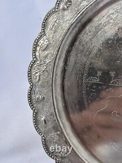 800 Chinese Coin Silver Tray Willow Pattern 8. 3/4 Repousse 9oz