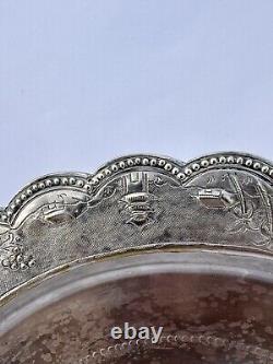 800 Chinese Coin Silver Tray Willow Pattern 8. 3/4 Repousse 9oz