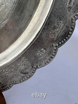 800 Chinese Coin Silver Tray Willow Pattern 8. 3/4 Repousse 9oz