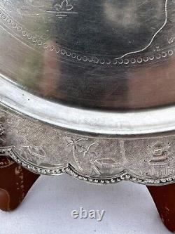 800 Chinese Coin Silver Tray Willow Pattern 8. 3/4 Repousse 9oz