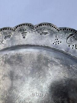 800 Chinese Coin Silver Tray Willow Pattern 8. 3/4 Repousse 9oz