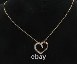 925 Silver Genuine Diamonds Gold Plated Love Heart Chain Necklace NE1962