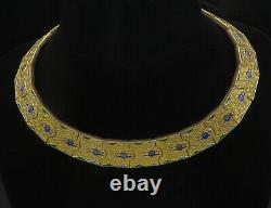 925 Silver Vintage Enamel Pattern Gold Plated Hinge Collar Necklace NE3046