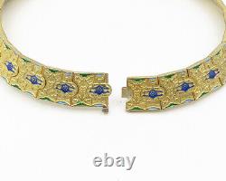 925 Silver Vintage Enamel Pattern Gold Plated Hinge Collar Necklace NE3046