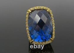 925 Sterling Silver Blue & White Topaz Gold Plated Cocktail Ring Sz 7- RG11207