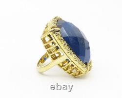 925 Sterling Silver Blue & White Topaz Gold Plated Cocktail Ring Sz 7- RG11207