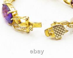 925 Sterling Silver Citrine & Amethyst Gold Plated Chain Bracelet BT4450
