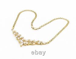 925 Sterling Silver Cubic Zirconia Gold Plated Floral Chain Necklace NE3254