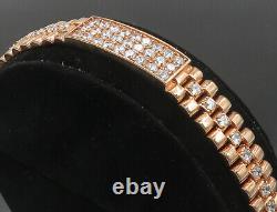 925 Sterling Silver Cubic Zirconia Rose Gold Plated Chain Bracelet BT4169