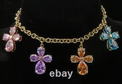 925 Sterling Silver Cubic Zirconia & Topaz Gold Plated Chain Necklace NE2355