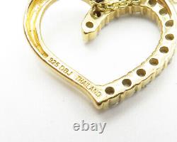925 Sterling Silver Genuine Diamonds Gold Plated Heart Chain Necklace NE1963
