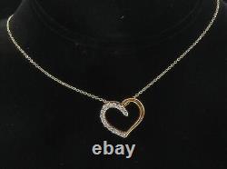 925 Sterling Silver Genuine Diamonds Gold Plated Heart Chain Necklace NE1964