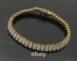925 Sterling Silver Genuine Diamonds Gold Plated Shiny Chain Bracelet BT7126
