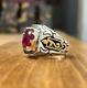 925 Sterling Silver Gold Plated Ring Natural Ruby Stone Antique Piece For Men's