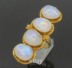 925 Sterling Silver Moonstone Gold Plated Floral Cocktail Ring Sz 8 RG18404