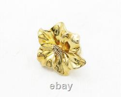 925 Sterling Silver Topaz Gold Plated Flower Motif Cocktail Ring Sz 7- RG13214