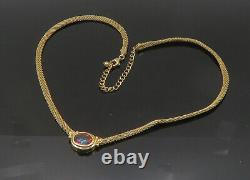 925 Sterling Silver Vintage Colored Stone Gold Plated Chain Necklace NE3495