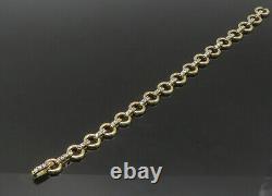 925 Sterling Silver Vintage Topaz Gold Plated Circle Chain Bracelet BT8788